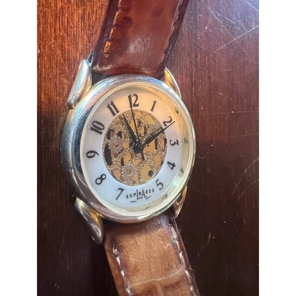 Watch Skeleton Dial Vintage‎ Y2K Leather Steampunk Dark Academia NEEDS Battery